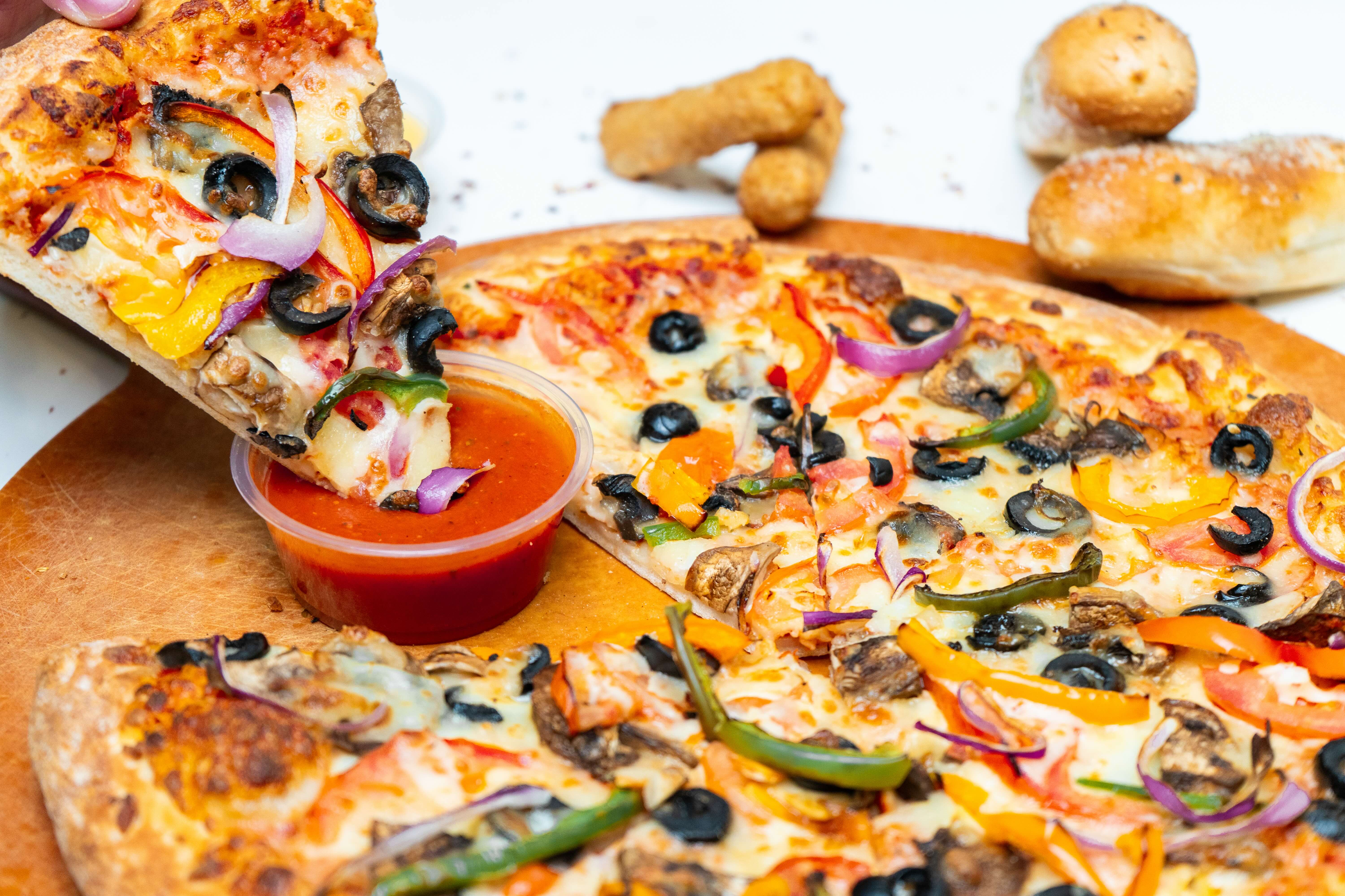 Veggie pizza dip shot